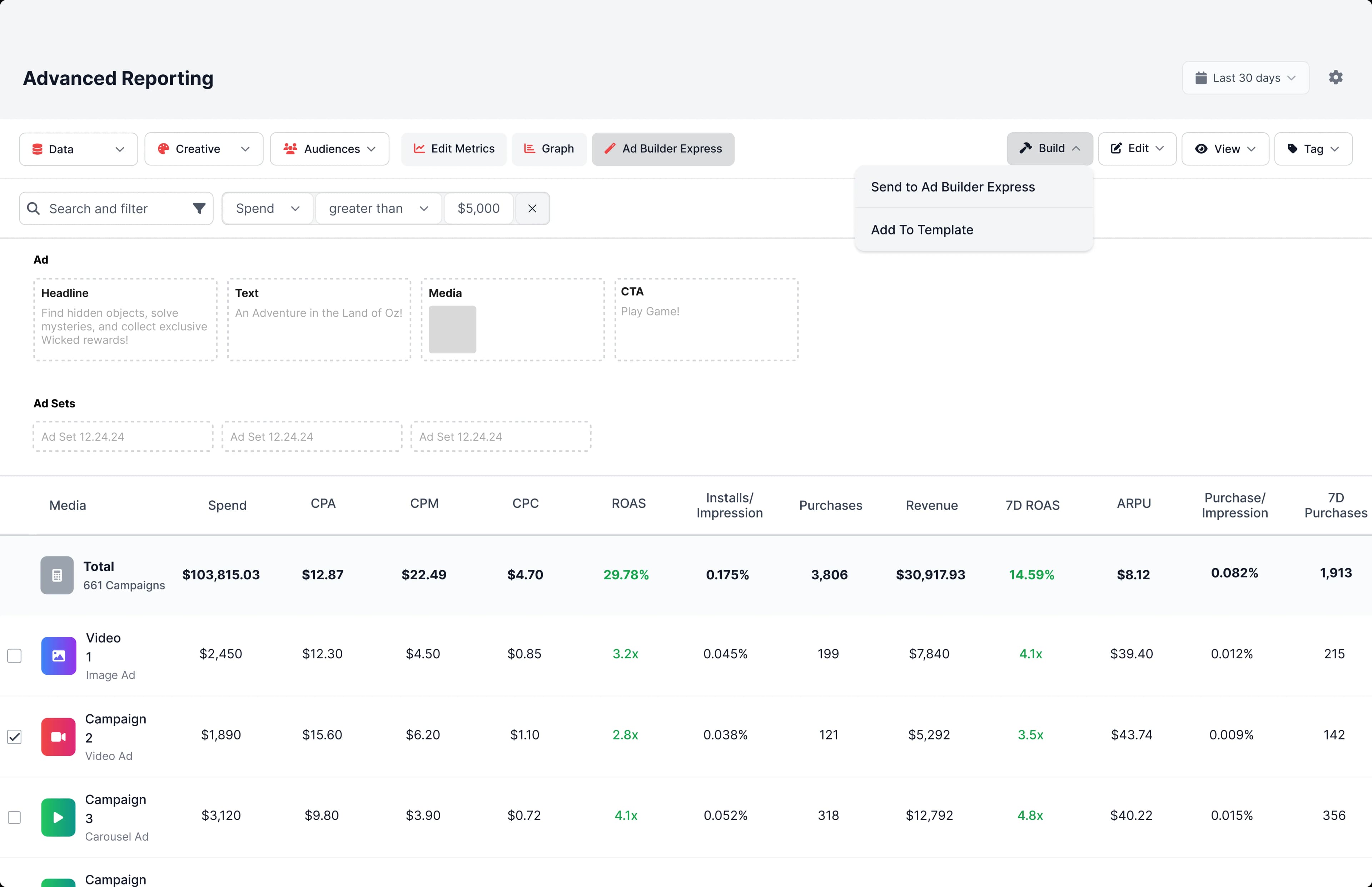 Solution showing building ads directly from reporting