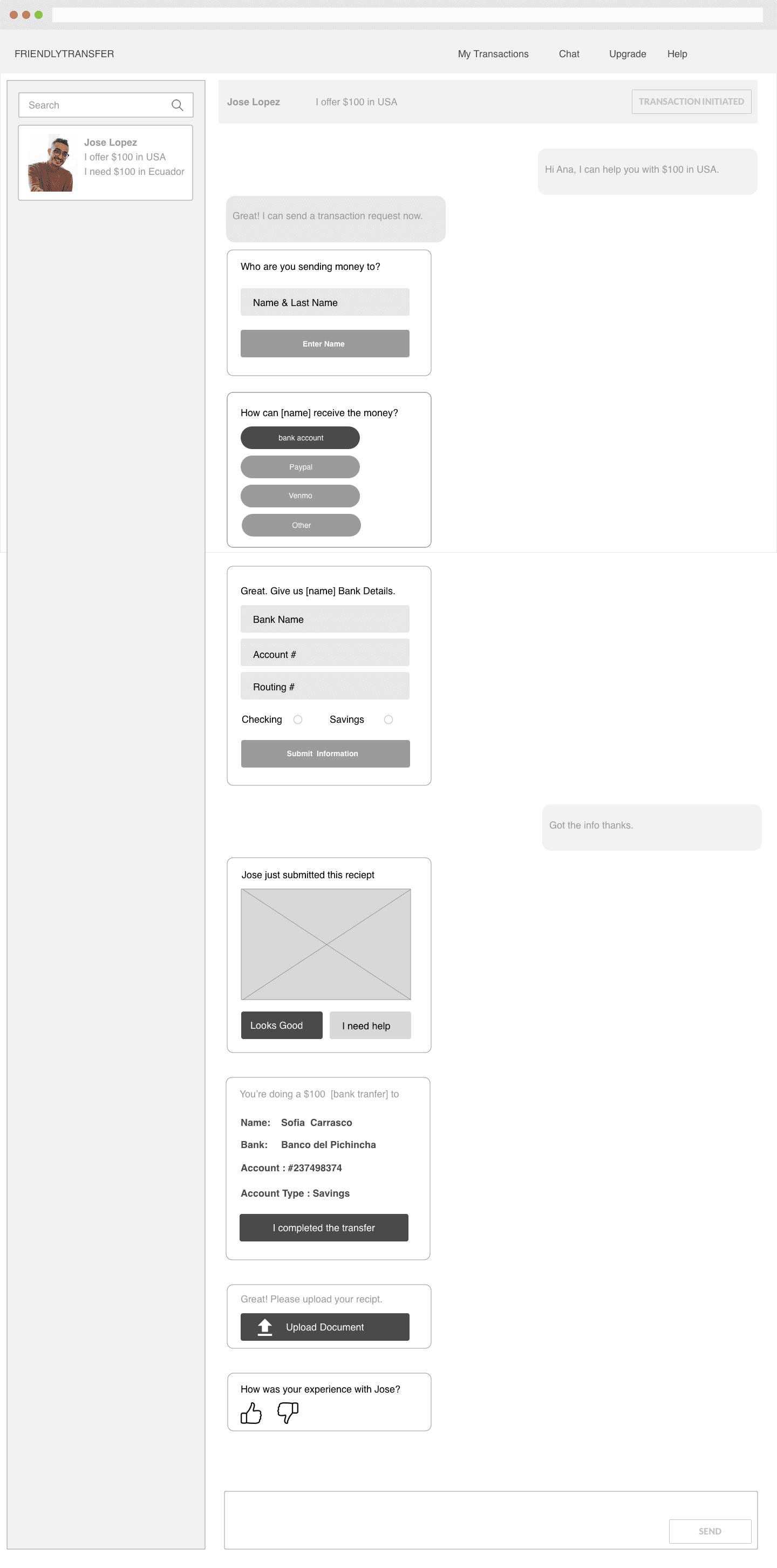 Revised interface design showing transaction wizard integrated into chat