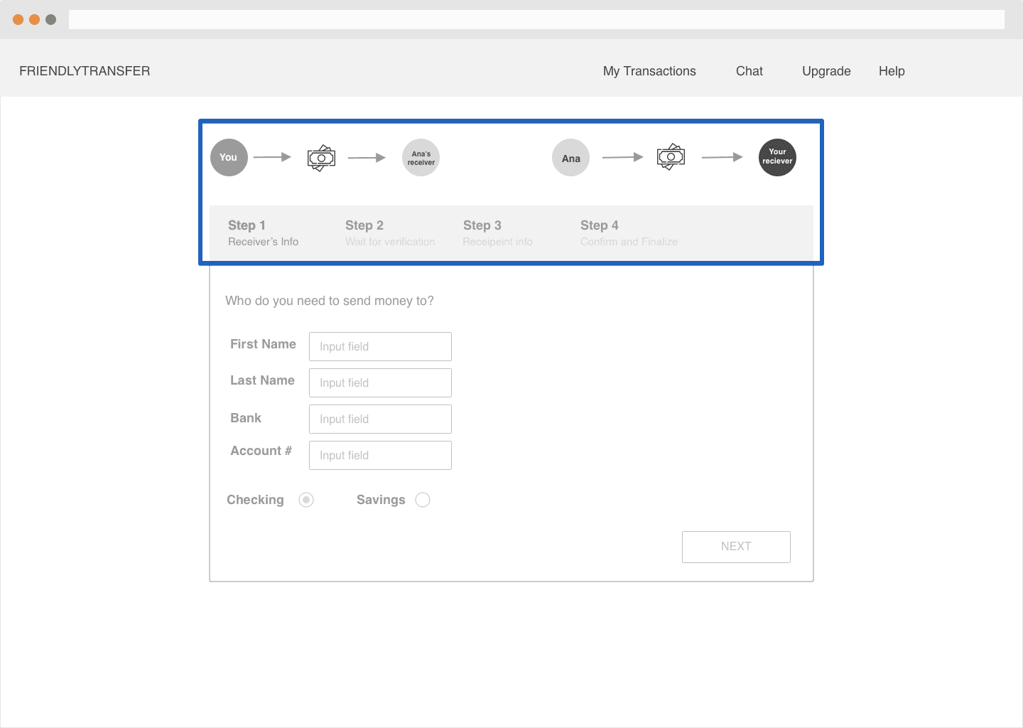 Transaction interface with progress bar showing current step and completion status