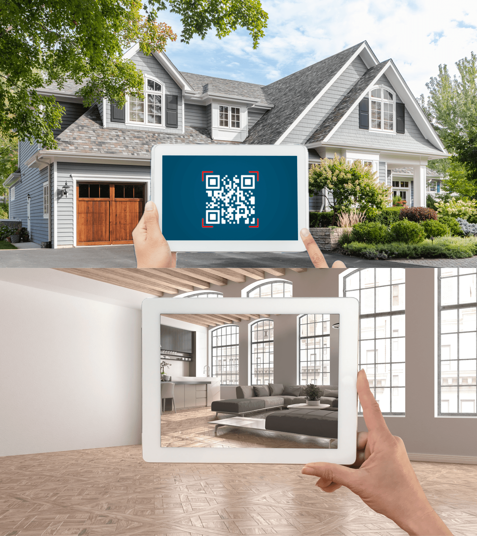 Flow diagram from QR code scan to AR experience in property